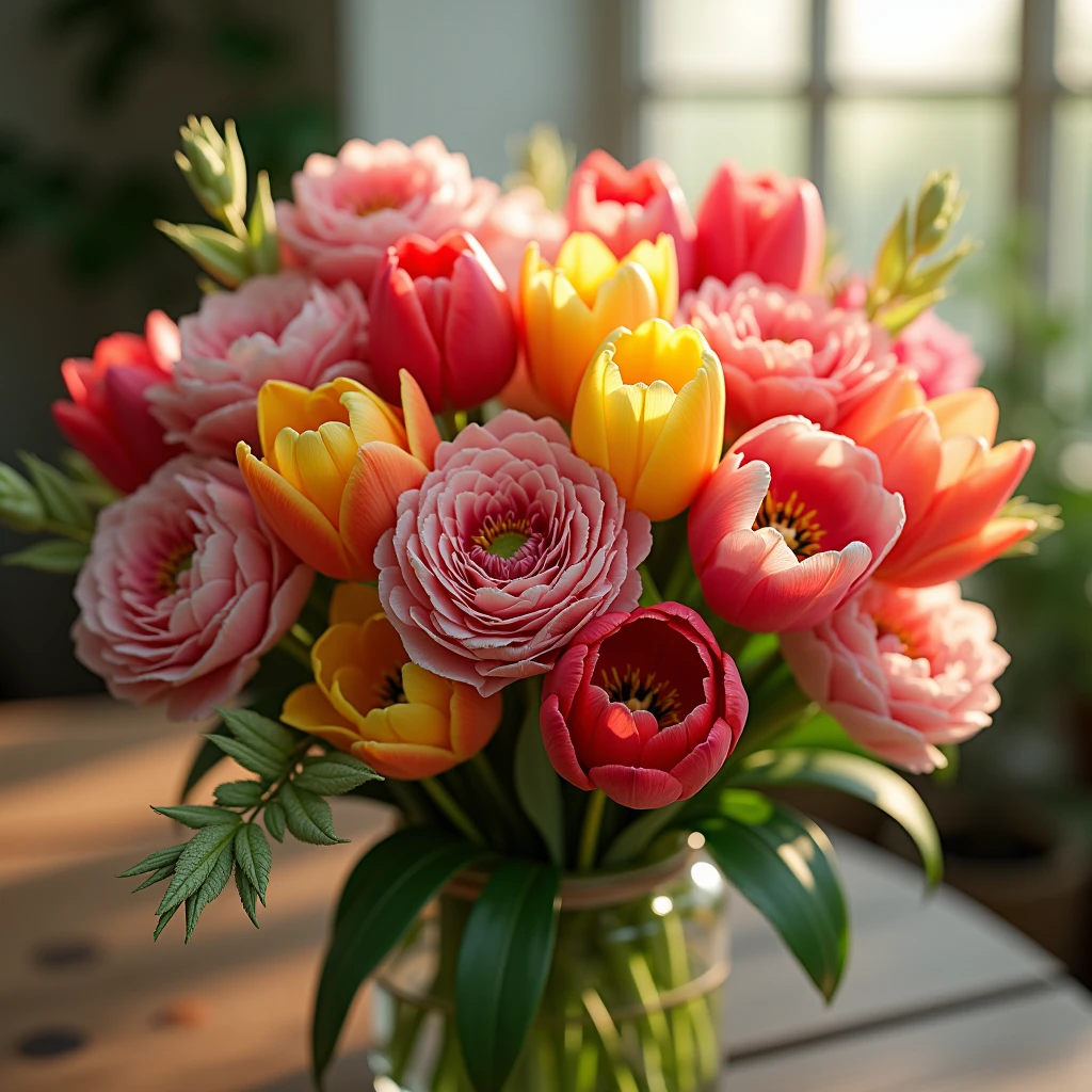 Spring collection with tulips and ranunculus
