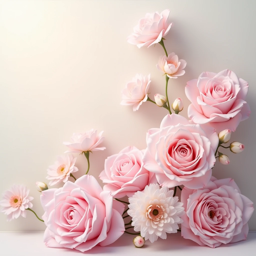 Soft pastel arrangement with roses and lisianthus