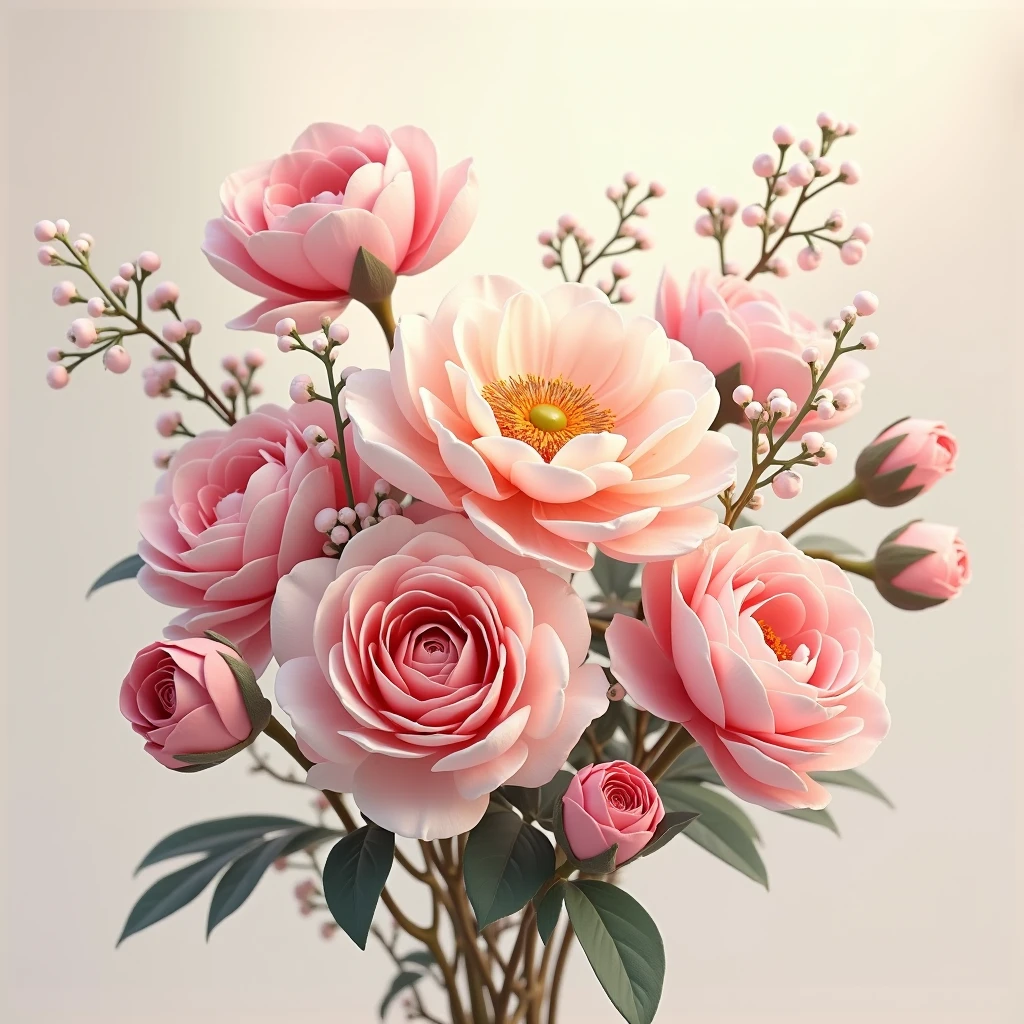 Fresh seasonal flowers including peonies and garden roses