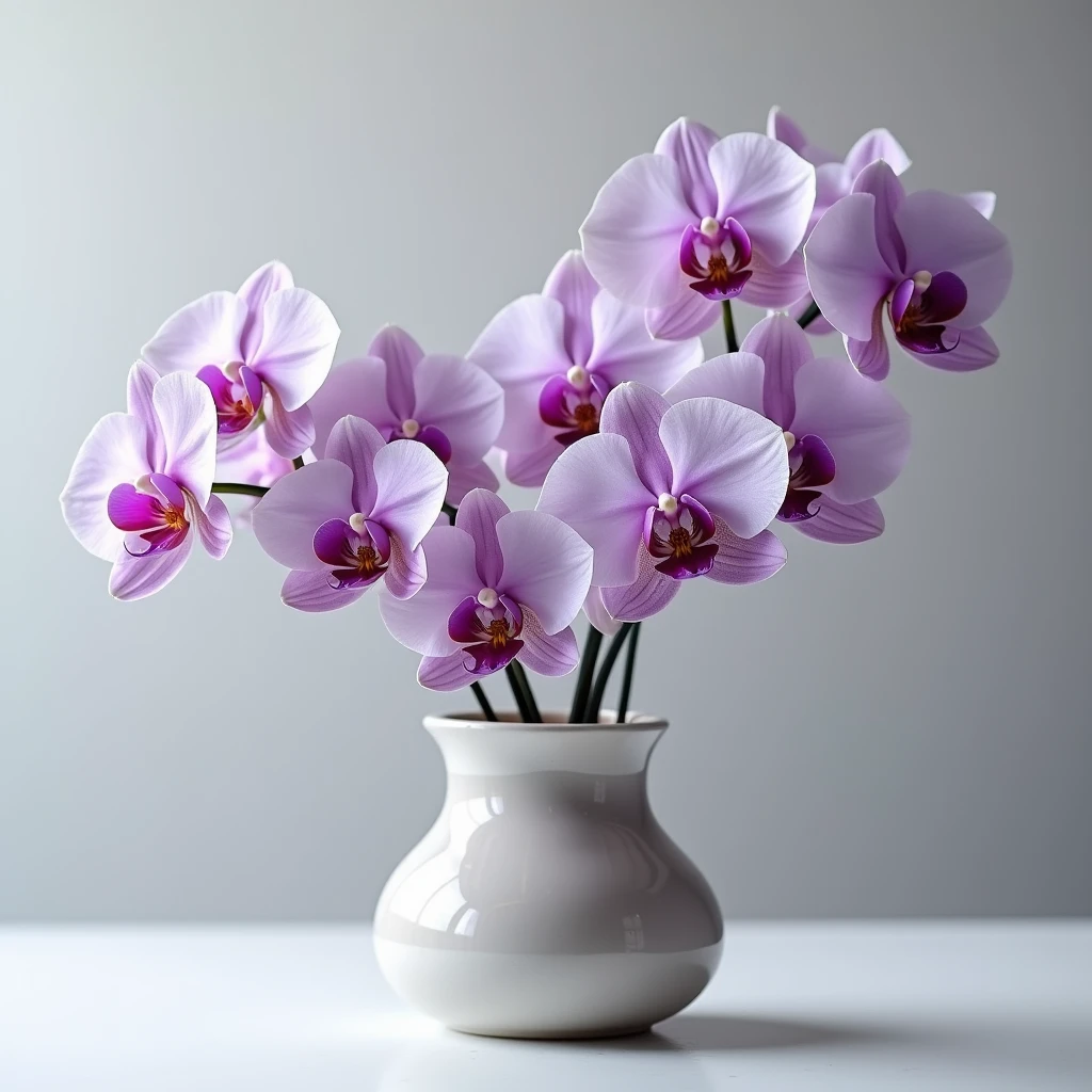 Elegant orchid arrangement in ceramic vase