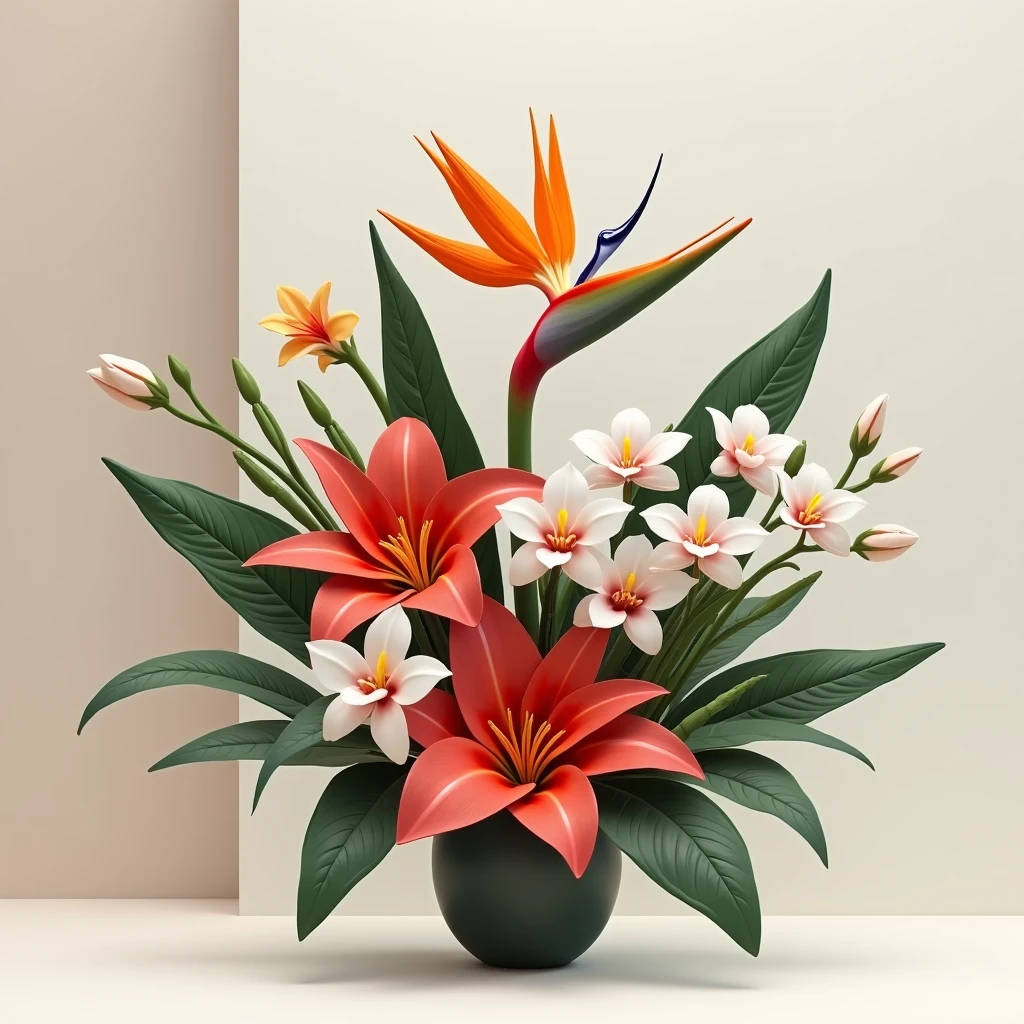 Contemporary minimalist floral design with tropical elements